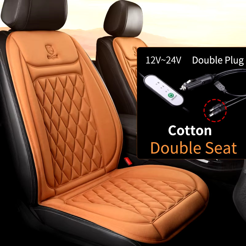 12V–24V Heated Car Seat Cover – 25W Fast-Heating Flannel Seat Warmer for Cold Mornings, Universal Fit