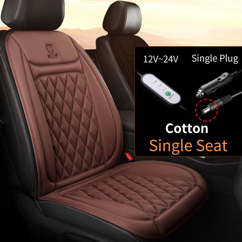 12V–24V Heated Car Seat Cover – 25W Fast-Heating Flannel Seat Warmer for Cold Mornings, Universal Fit