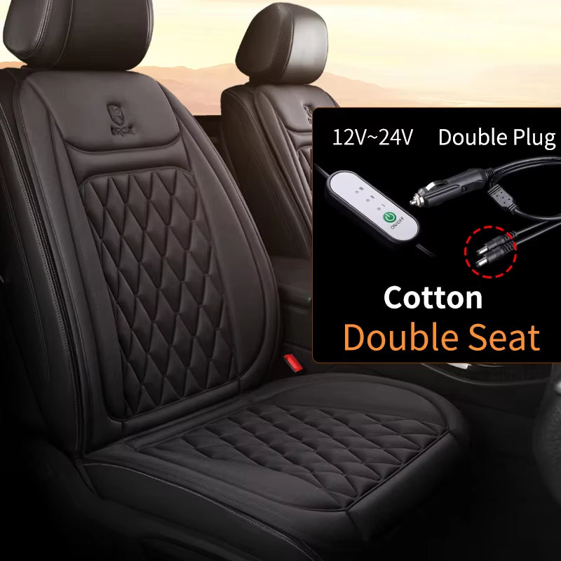 12V–24V Heated Car Seat Cover – 25W Fast-Heating Flannel Seat Warmer for Cold Mornings, Universal Fit