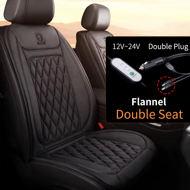 12V–24V Heated Car Seat Cover – 25W Fast-Heating Flannel Seat Warmer for Cold Mornings, Universal Fit