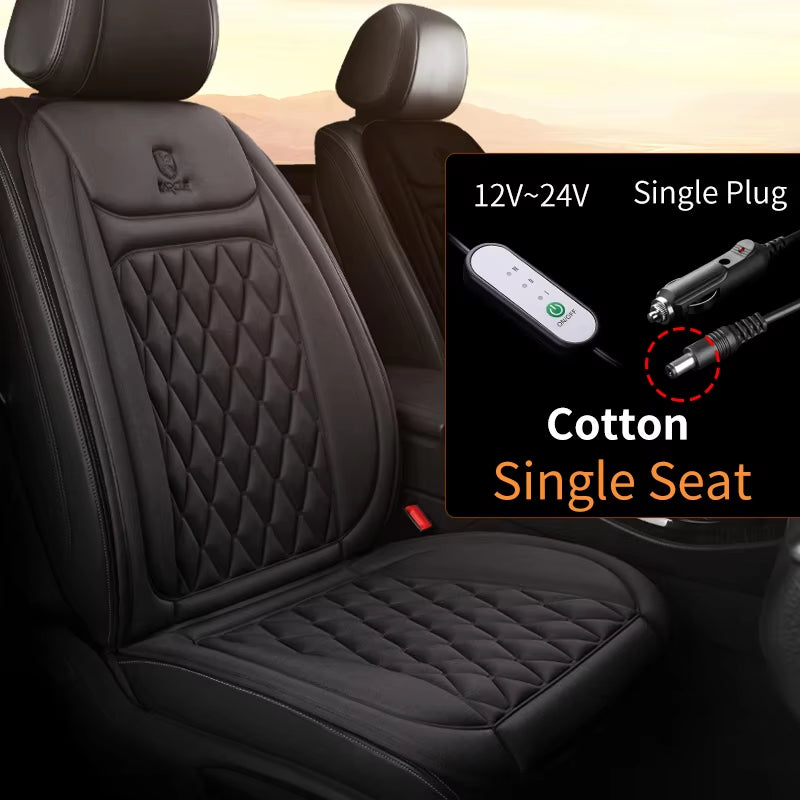 12V–24V Heated Car Seat Cover – 25W Fast-Heating Flannel Seat Warmer for Cold Mornings, Universal Fit