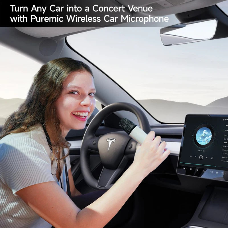 Tesla Car Karaoke Microphone for Tesla Model Y/3/X/Cybertruck, Rechargeable Caraoke Mic with USB-A & USB-C Receiver
