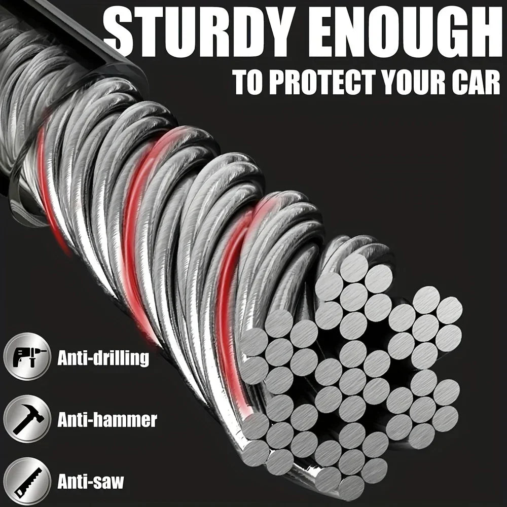 2-in-1 Steering Wheel & Seat Belt Anti-Theft Lock – Braided Steel Cable Universal Car Security Device