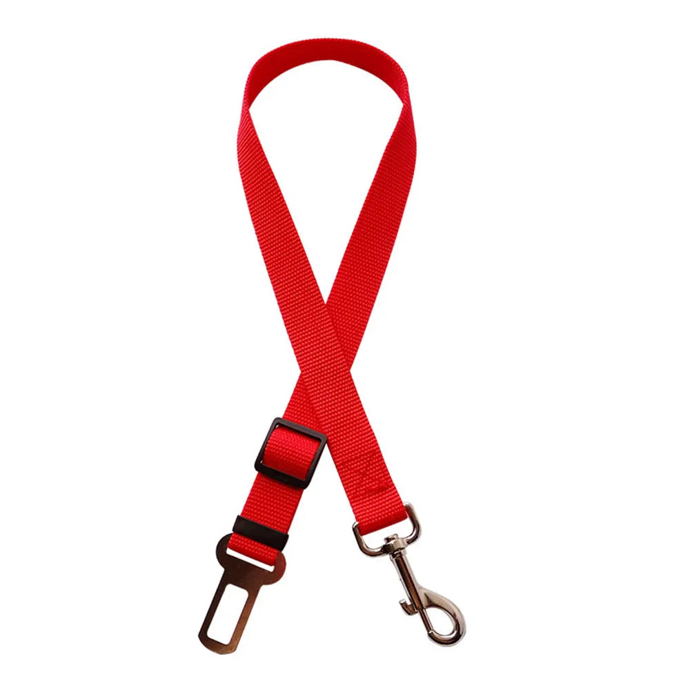 Adjustable Dog Car Seat Belt Harness – Reflective Nylon with Cushioned Comfort & Elastic Safety Clip for All Breeds