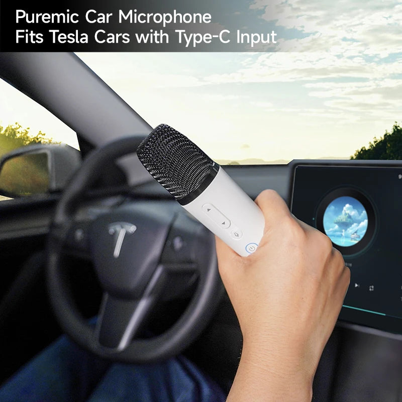 Tesla Car Karaoke Microphone for Tesla Model Y/3/X/Cybertruck, Rechargeable Caraoke Mic with USB-A & USB-C Receiver