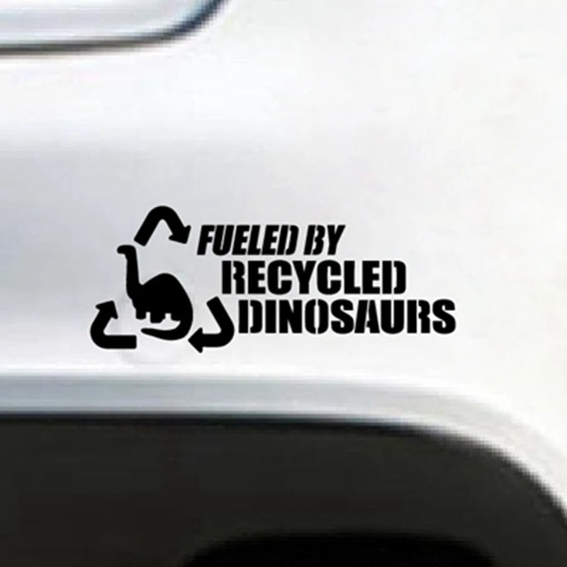 "Fueled By Recycled Dinosaurs" 4x4 Off-Road Vinyl Decal – Funny Die-Cut Car Window Sticker (19×8cm)