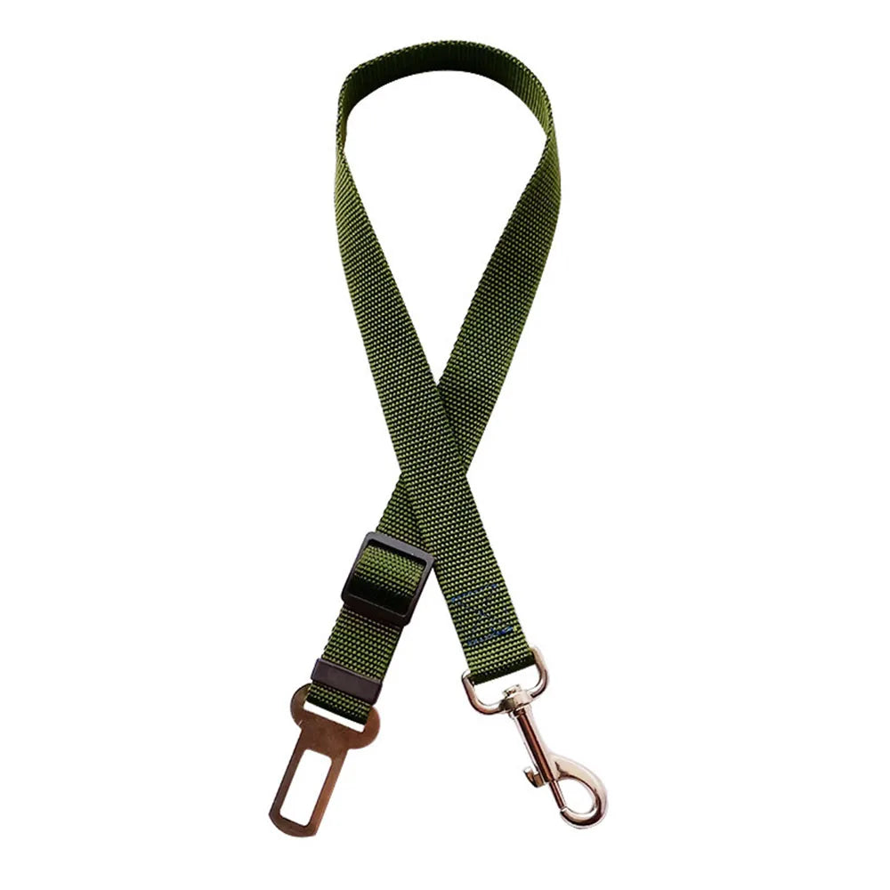 Adjustable Dog Car Seat Belt Harness – Reflective Nylon with Cushioned Comfort & Elastic Safety Clip for All Breeds