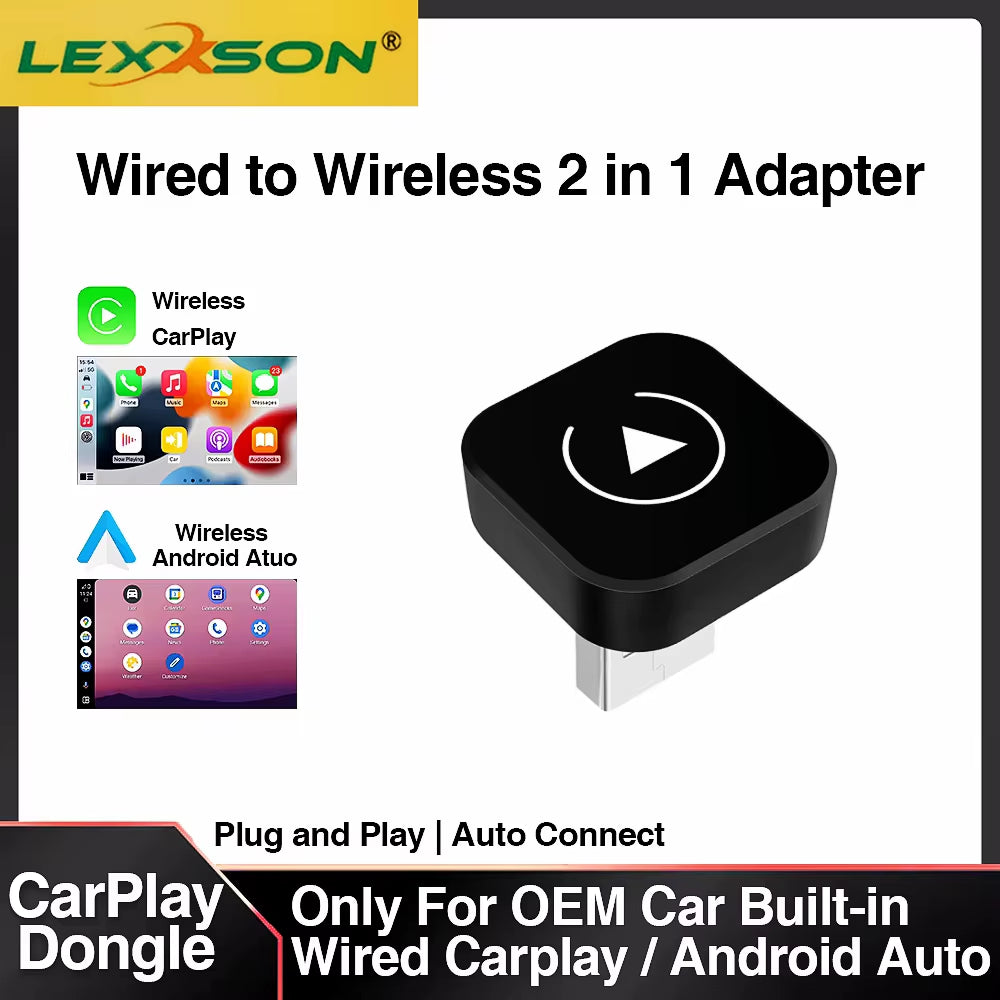 2-in-1 Wireless CarPlay & Android Auto Adapter – Plug-and-Play AI Box for Factory Wired CarPlay