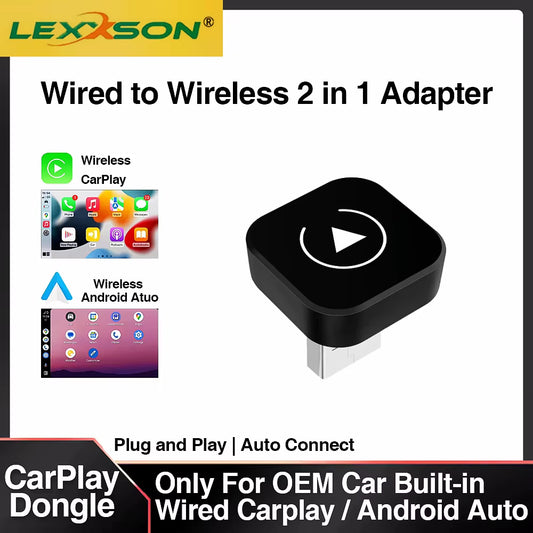2-in-1 Wireless CarPlay & Android Auto Adapter – Plug-and-Play AI Box for Factory Wired CarPlay