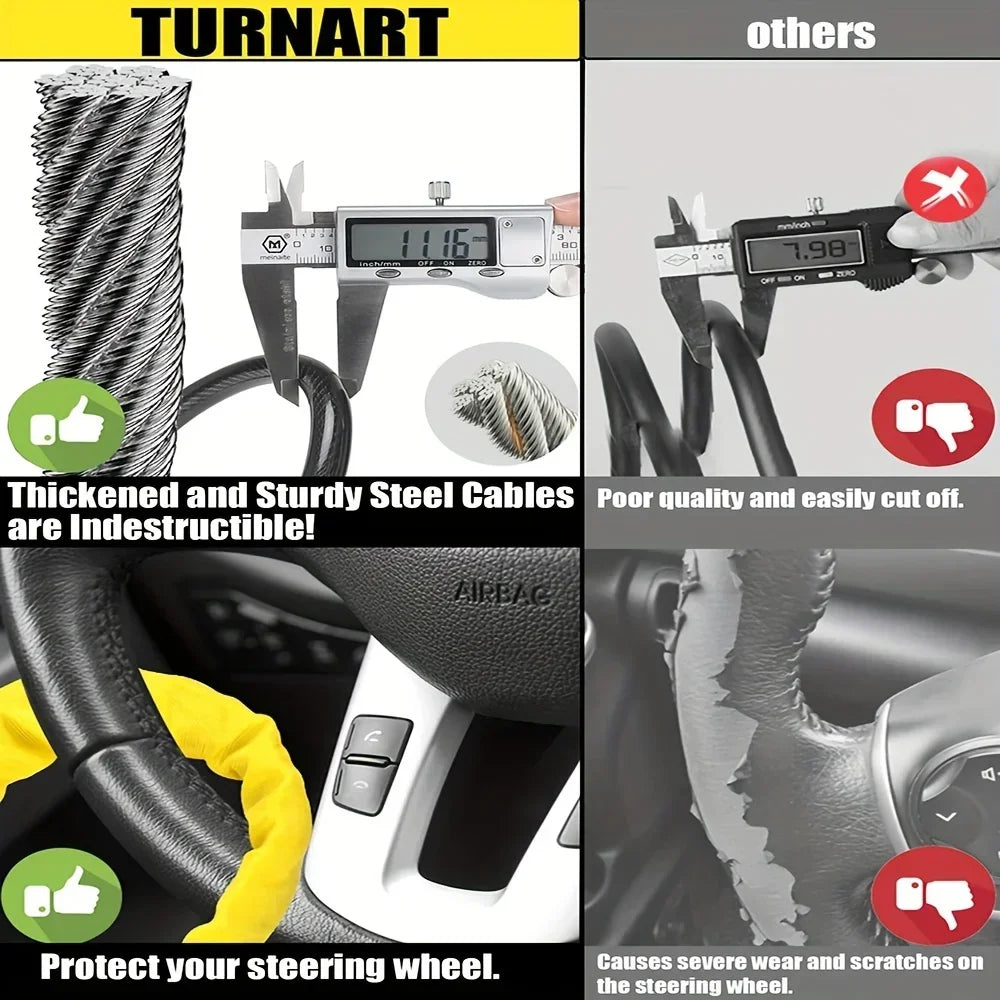 2-in-1 Steering Wheel & Seat Belt Anti-Theft Lock – Braided Steel Cable Universal Car Security Device