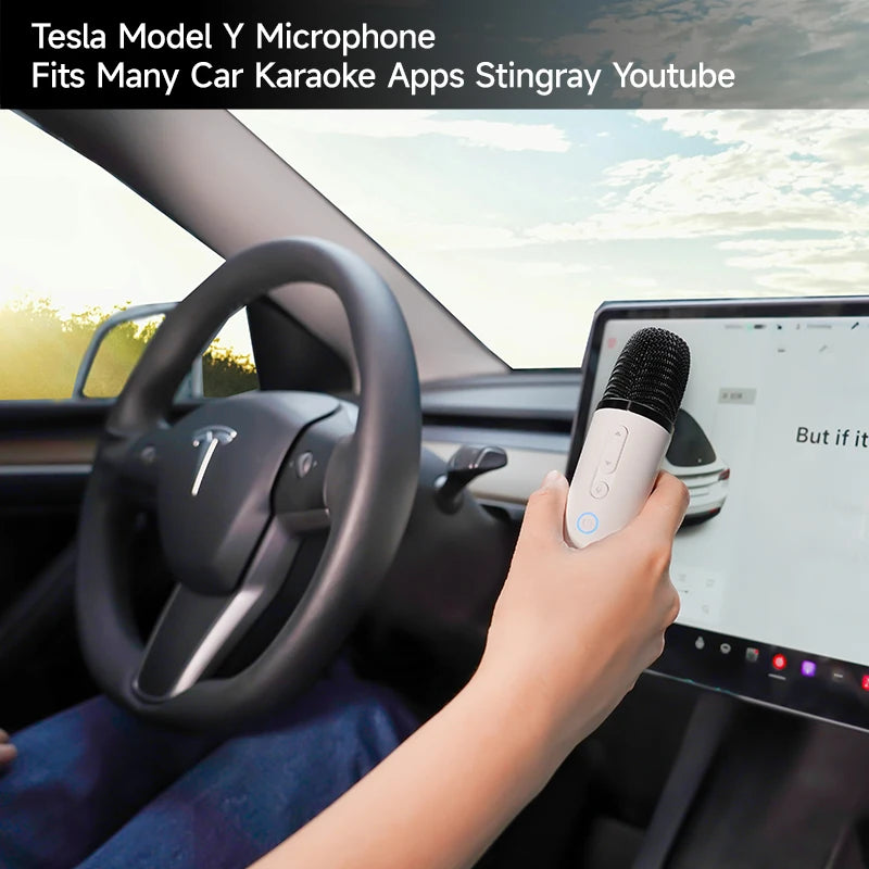 Tesla Car Karaoke Microphone for Tesla Model Y/3/X/Cybertruck, Rechargeable Caraoke Mic with USB-A & USB-C Receiver
