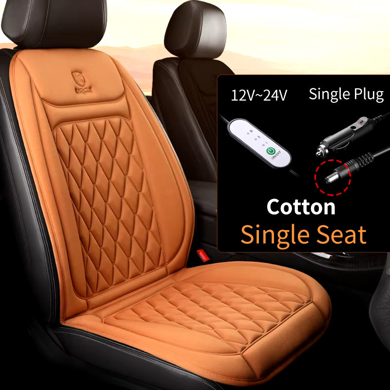 12V–24V Heated Car Seat Cover – 25W Fast-Heating Flannel Seat Warmer for Cold Mornings, Universal Fit