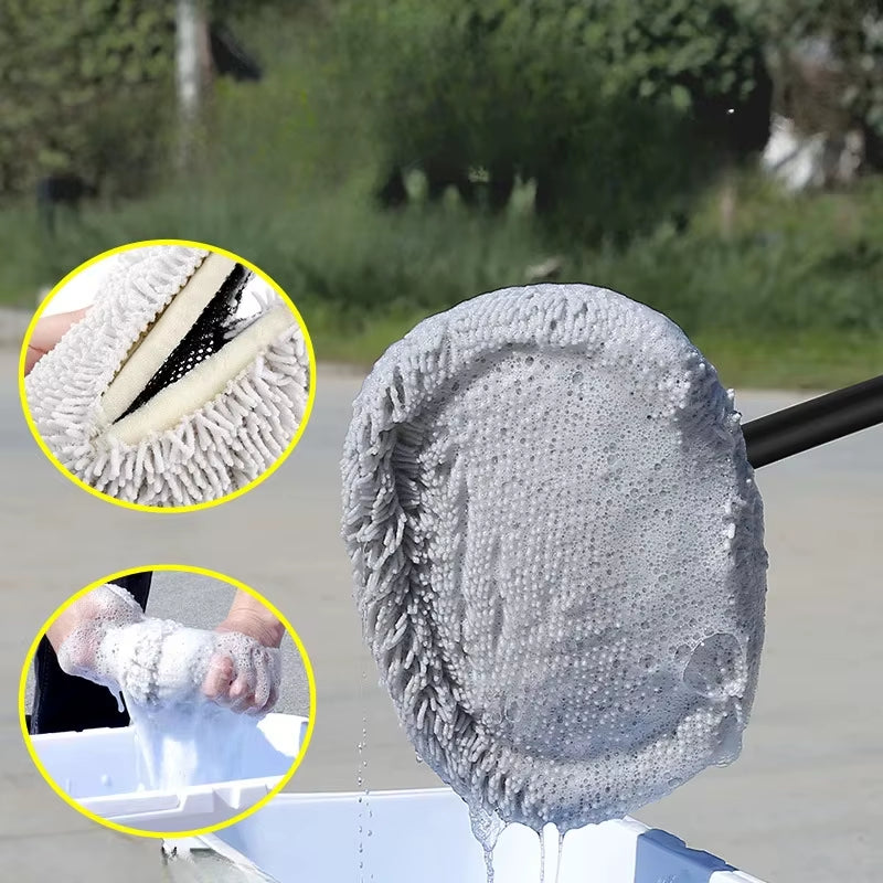 Telescoping Car Wash Brush – Soft Chenille Mop with Extendable Handle & 360° Rotating Head