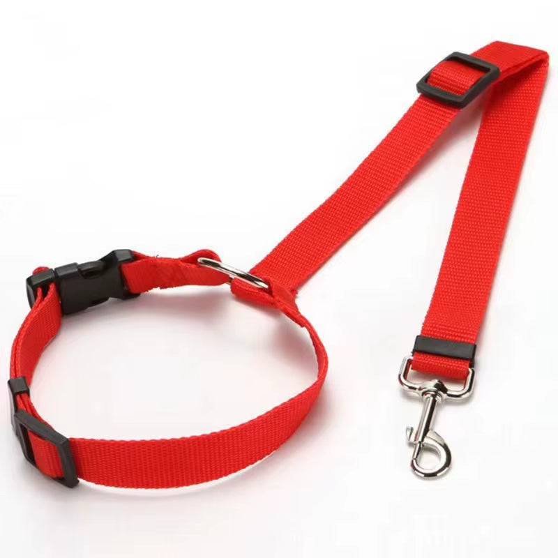 2-in-1 Pet Car Seat Belt & Lead – Adjustable Nylon Dog Harness Clip for Back Seat Travel Safety
