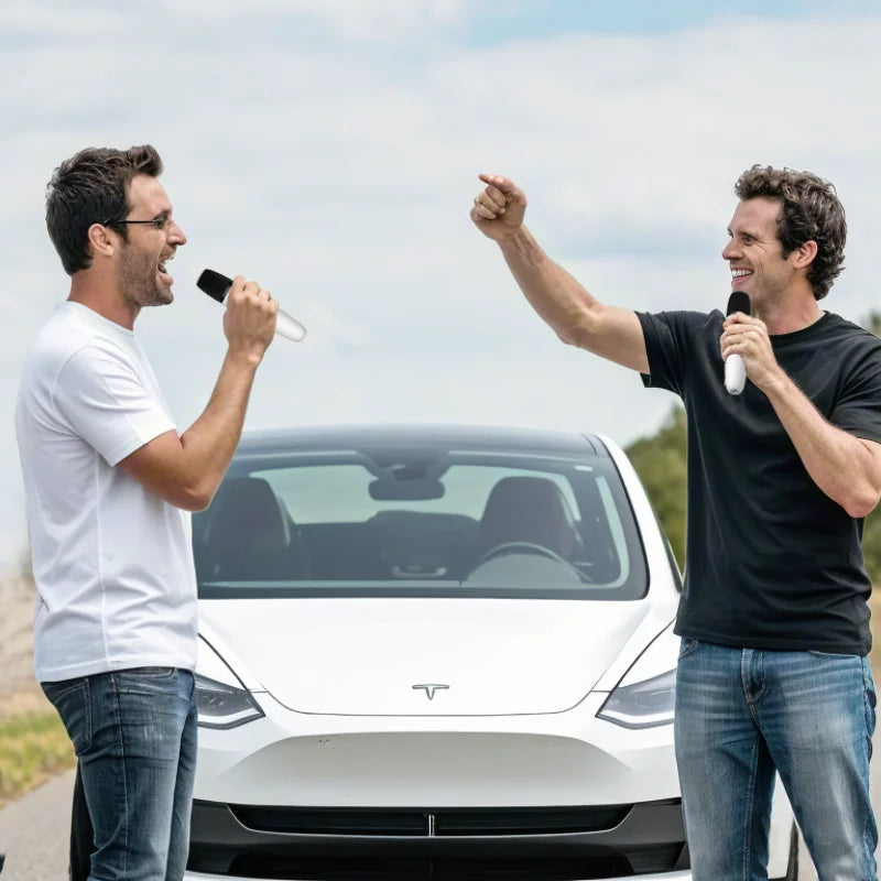 Tesla Car Karaoke Microphone for Tesla Model Y/3/X/Cybertruck, Rechargeable Caraoke Mic with USB-A & USB-C Receiver