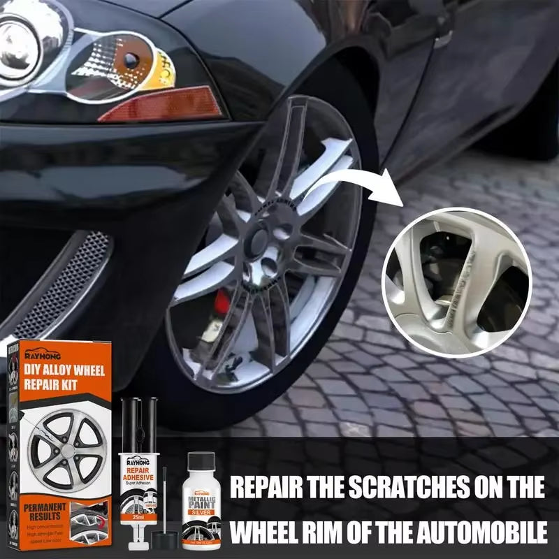 DIY Alloy & Steel Wheel Repair Kit – Scratch & Curb Damage Filler with Silver Touch-Up Paint