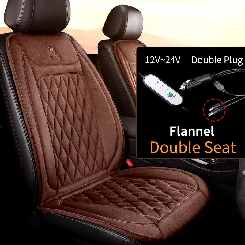 12V–24V Heated Car Seat Cover – 25W Fast-Heating Flannel Seat Warmer for Cold Mornings, Universal Fit