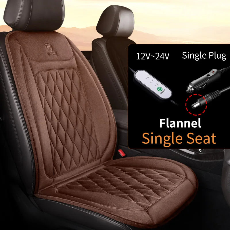 12V–24V Heated Car Seat Cover – 25W Fast-Heating Flannel Seat Warmer for Cold Mornings, Universal Fit
