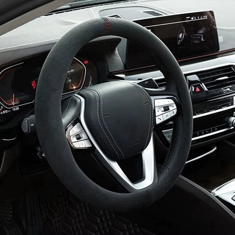 Suede Steering Wheel Cover – Universal 37–38cm Breathable Anti-Slip Wrap