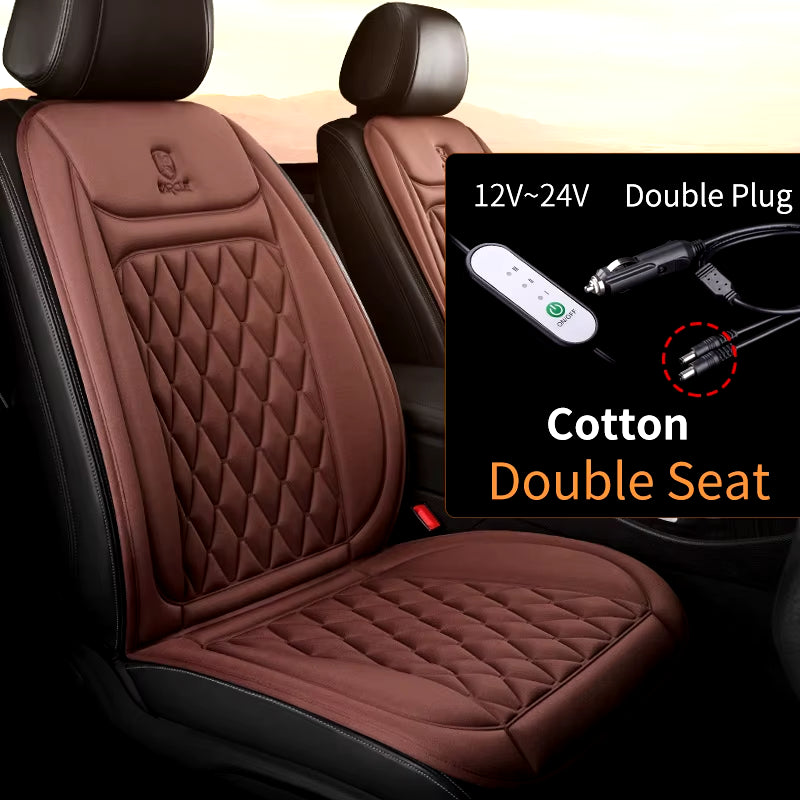 12V–24V Heated Car Seat Cover – 25W Fast-Heating Flannel Seat Warmer for Cold Mornings, Universal Fit