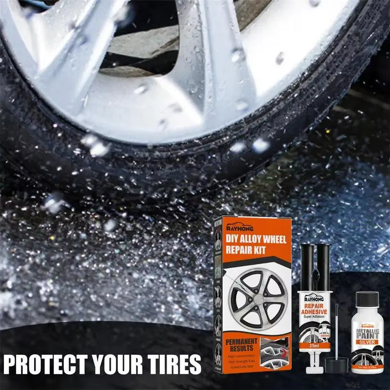 DIY Alloy & Steel Wheel Repair Kit – Scratch & Curb Damage Filler with Silver Touch-Up Paint