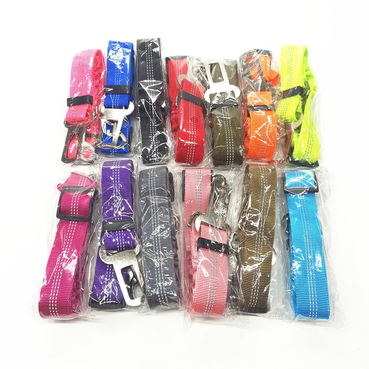 Adjustable Dog Car Seat Belt Harness – Reflective Nylon with Cushioned Comfort & Elastic Safety Clip for All Breeds