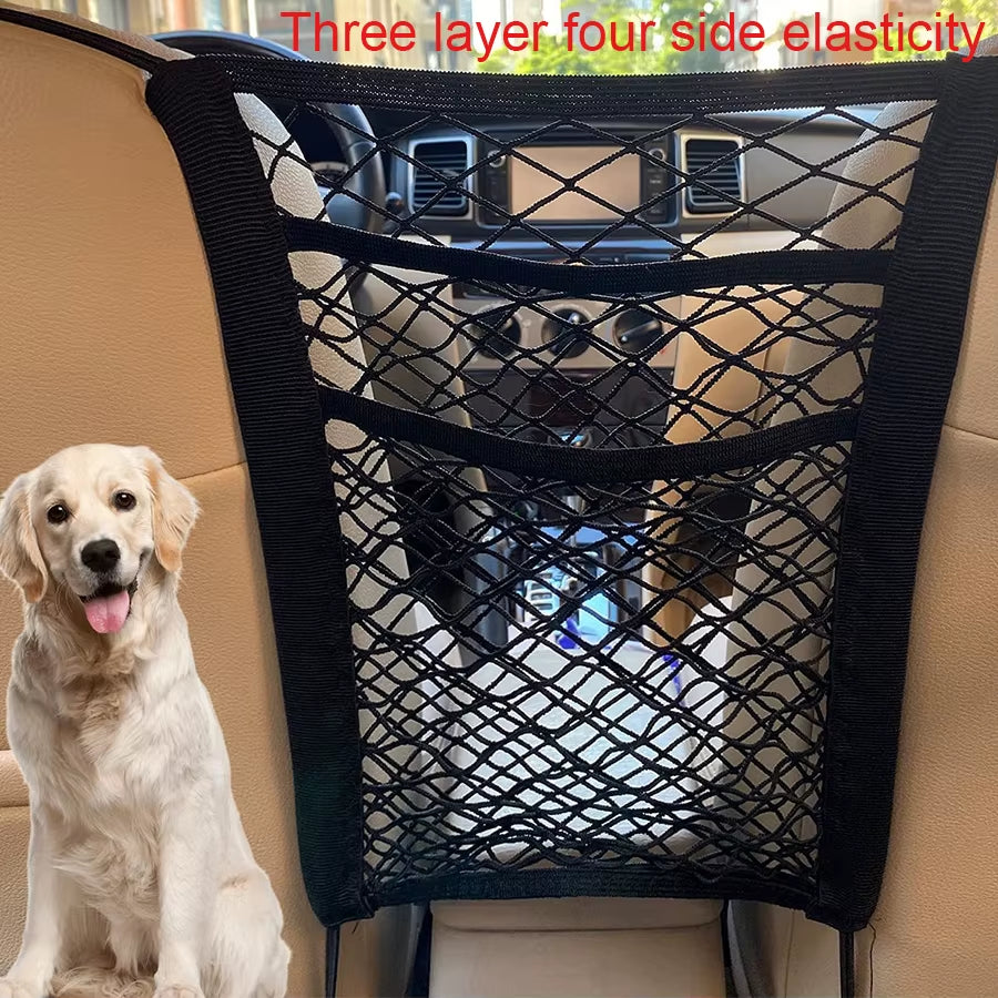 Adjustable Pet Car Barrier & Safety Mesh – Dog Back Seat Guard with Storage Bag for SUVs, Wagons & Hatchbacks