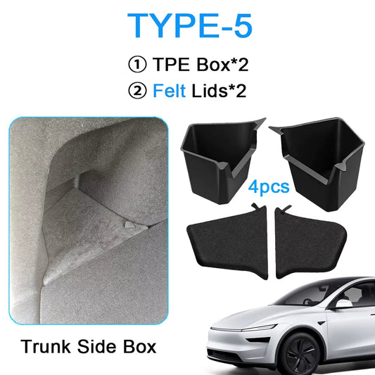 Tesla Model Y Juniper 2025+ Boot Side Storage Organiser – Flocked TPE Anti-Dirt Trunk Travel Accessory