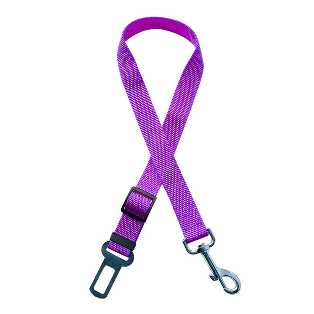 Adjustable Dog Car Seat Belt Harness – Reflective Nylon with Cushioned Comfort & Elastic Safety Clip for All Breeds