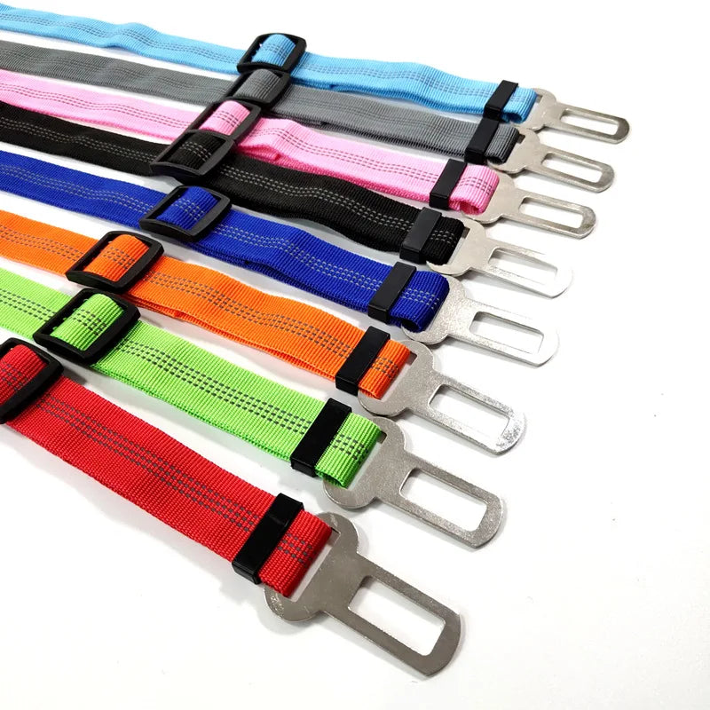 Adjustable Dog Car Seat Belt Harness – Reflective Nylon with Cushioned Comfort & Elastic Safety Clip for All Breeds