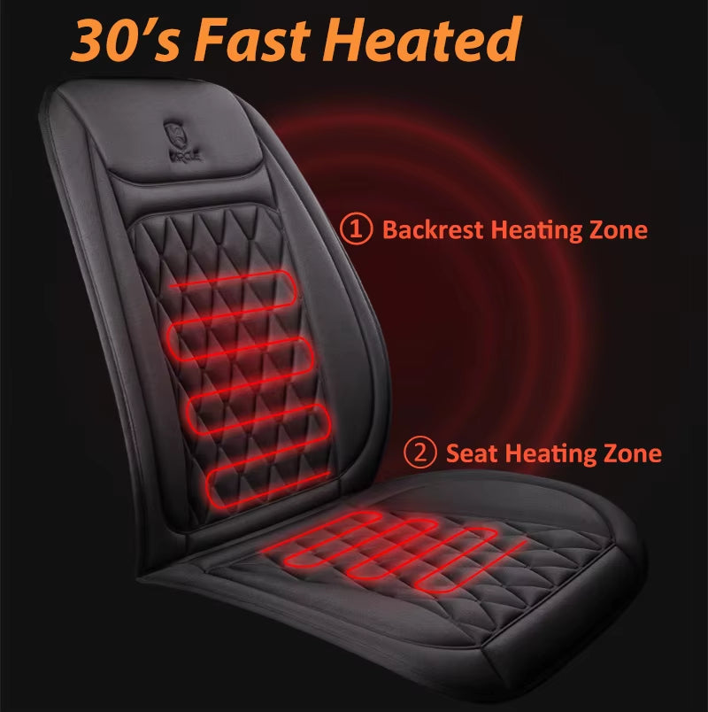 12V–24V Heated Car Seat Cover – 25W Fast-Heating Flannel Seat Warmer for Cold Mornings, Universal Fit