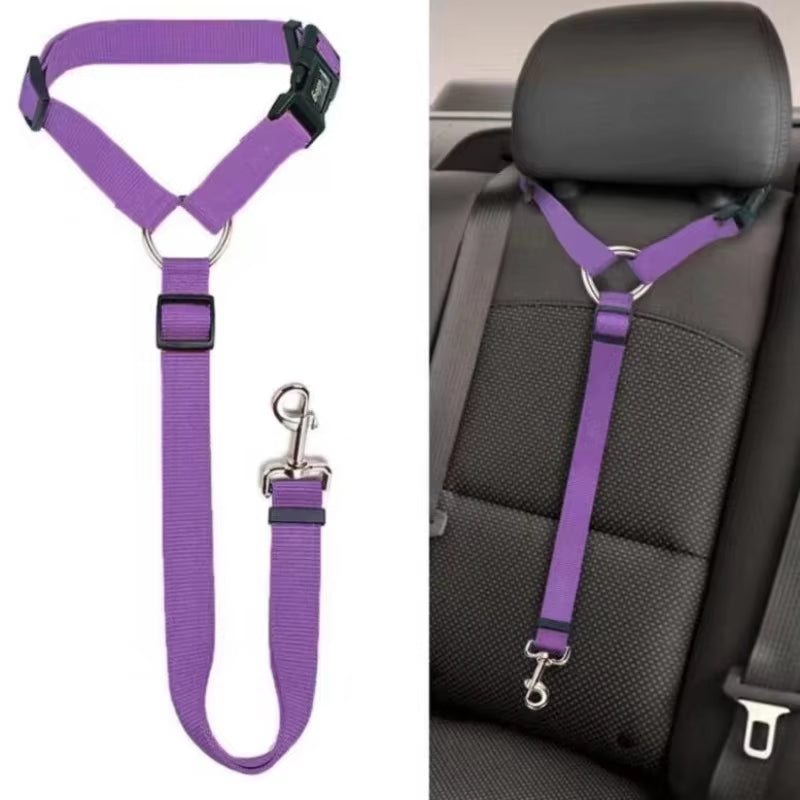 2-in-1 Pet Car Seat Belt & Lead – Adjustable Nylon Dog Harness Clip for Back Seat Travel Safety