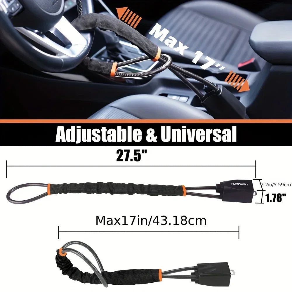 2-in-1 Steering Wheel & Seat Belt Anti-Theft Lock – Braided Steel Cable Universal Car Security Device