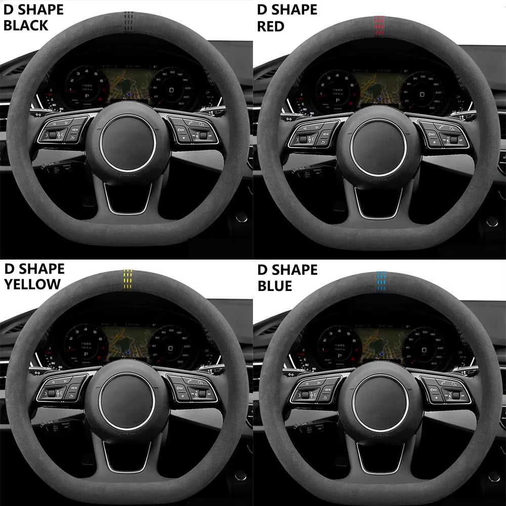 Suede Steering Wheel Cover – Universal 37–38cm Breathable Anti-Slip Wrap