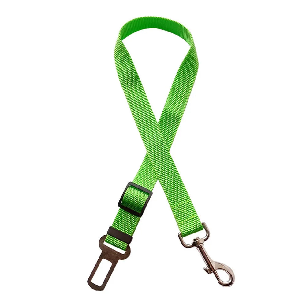 Adjustable Dog Car Seat Belt Harness – Reflective Nylon with Cushioned Comfort & Elastic Safety Clip for All Breeds