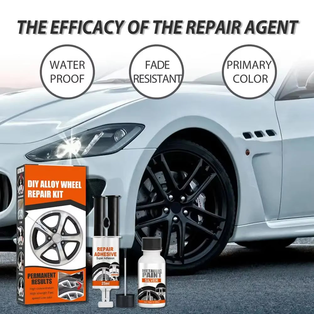 DIY Alloy & Steel Wheel Repair Kit – Scratch & Curb Damage Filler with Silver Touch-Up Paint