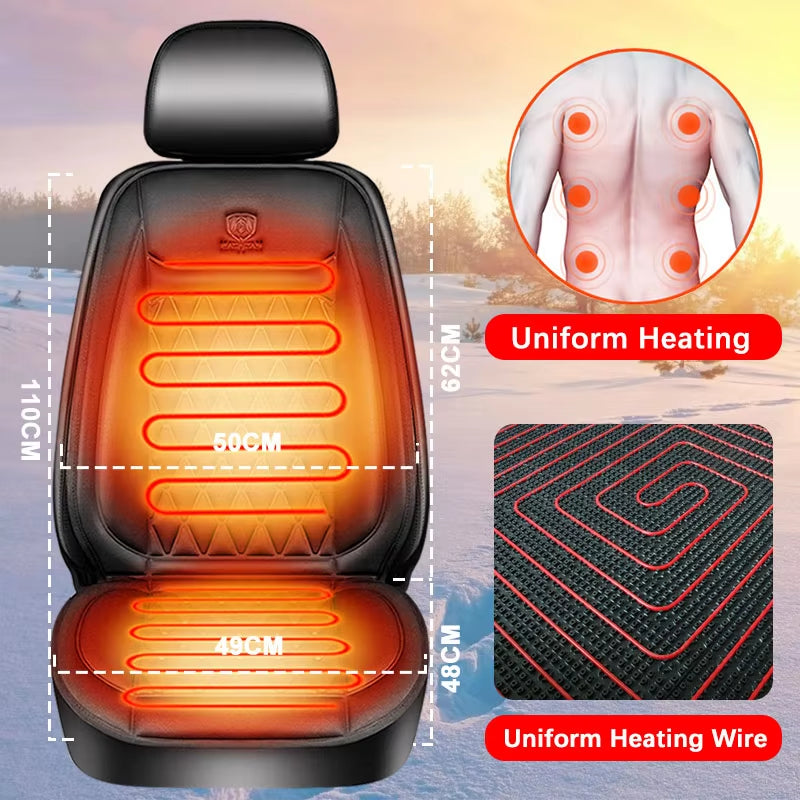 12V–24V Heated Car Seat Cover – 25W Fast-Heating Flannel Seat Warmer for Cold Mornings, Universal Fit